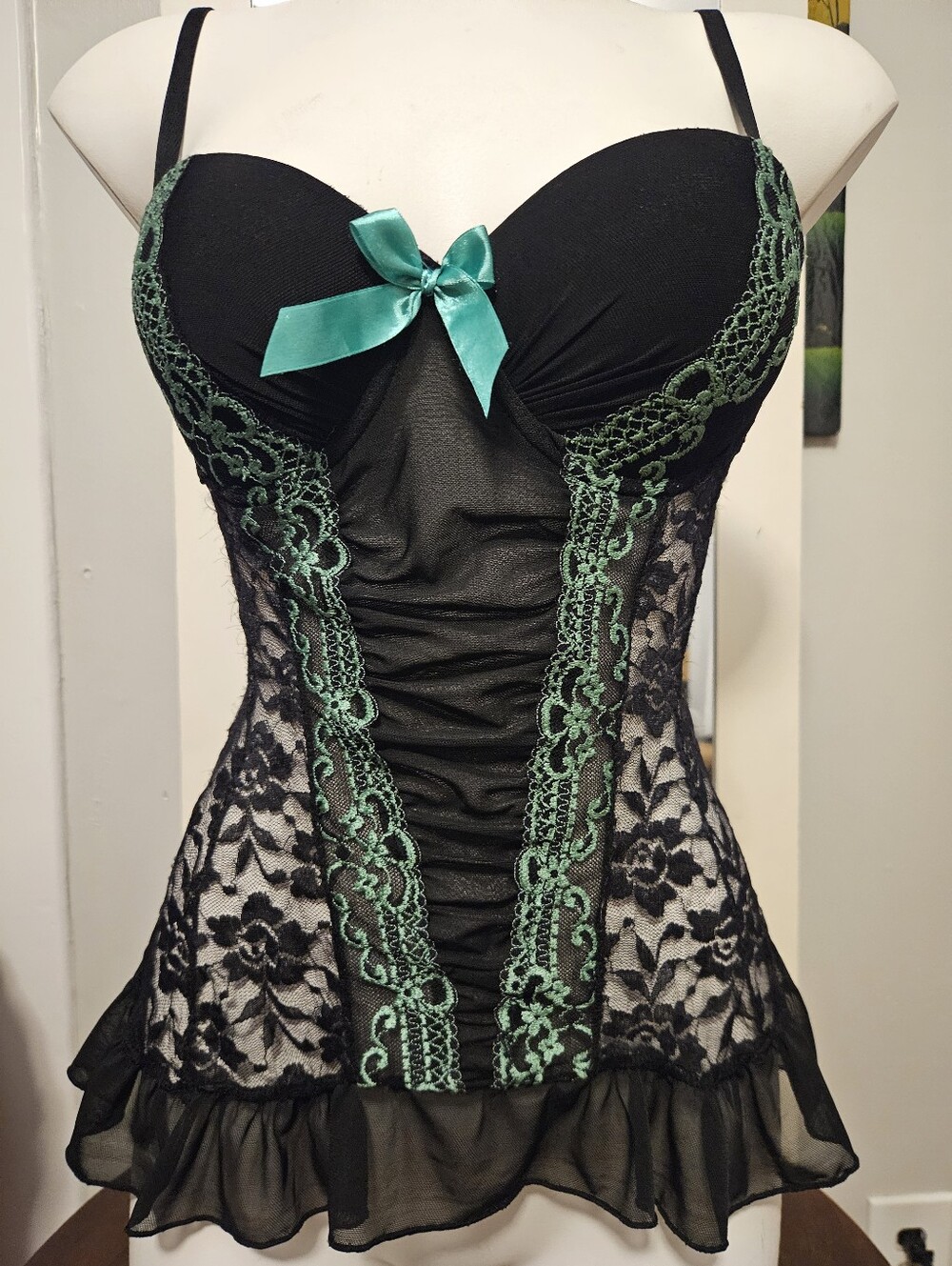 Womens * Lingerie * SMALL * Lace * Black and Teal * Teddy